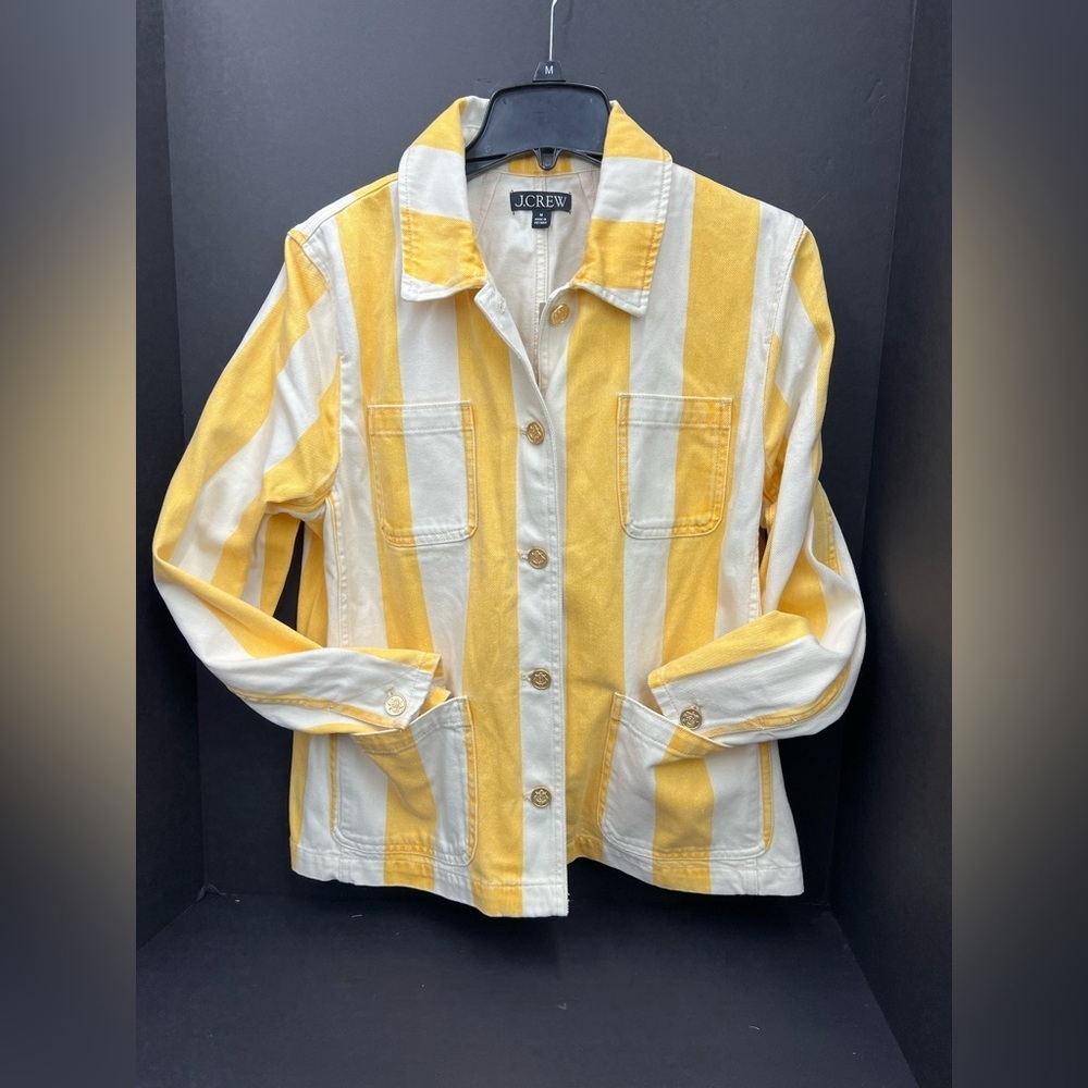J. Crew Denim chore jacket in stripe Yellow  White Striped, trendy and sold out - Picture 3 of 8